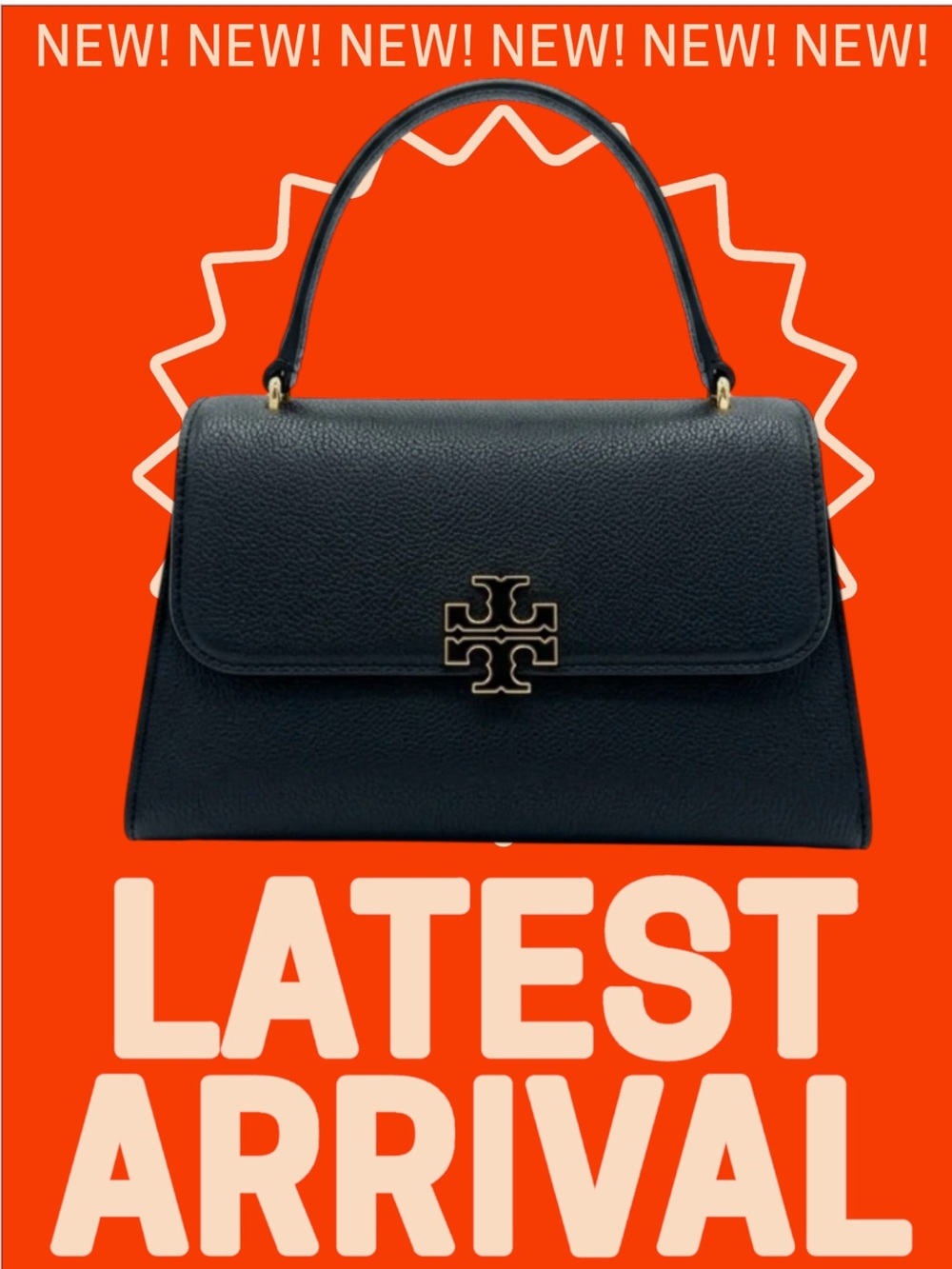 Tory Burch Britten Top Handle  Black Leather Handbag